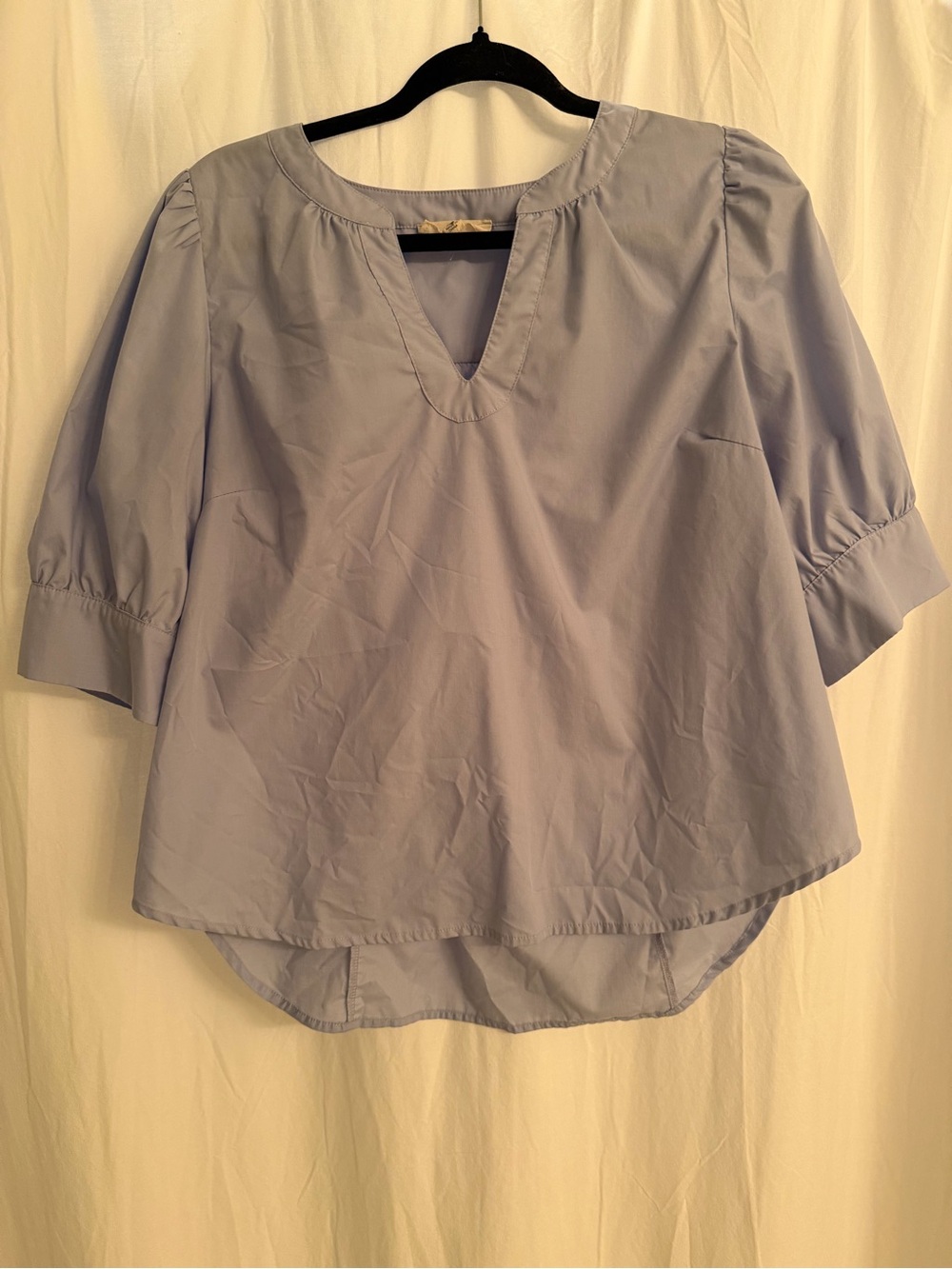 entro Light Blue Split V-Neck Puff Sleeve Blouse